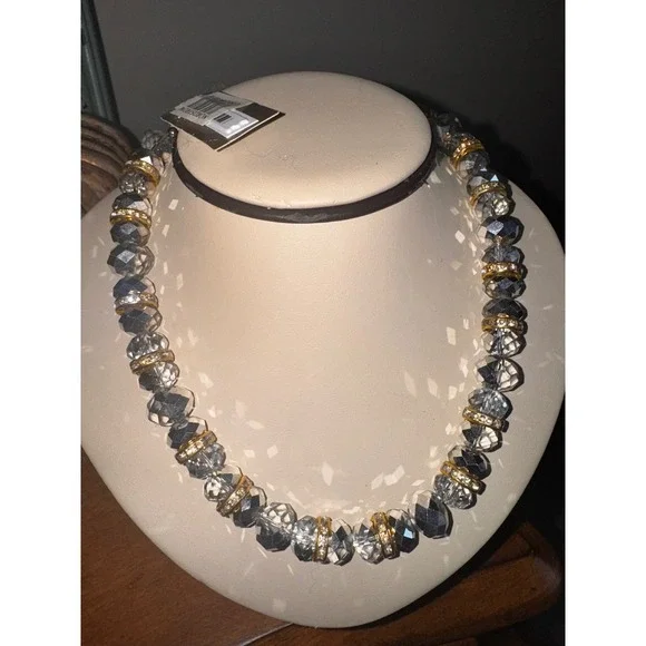 Nordstrom Crystal‎ Bead Necklace Gold Tone Accents Statement Jewelry - Picture 4 of 6
